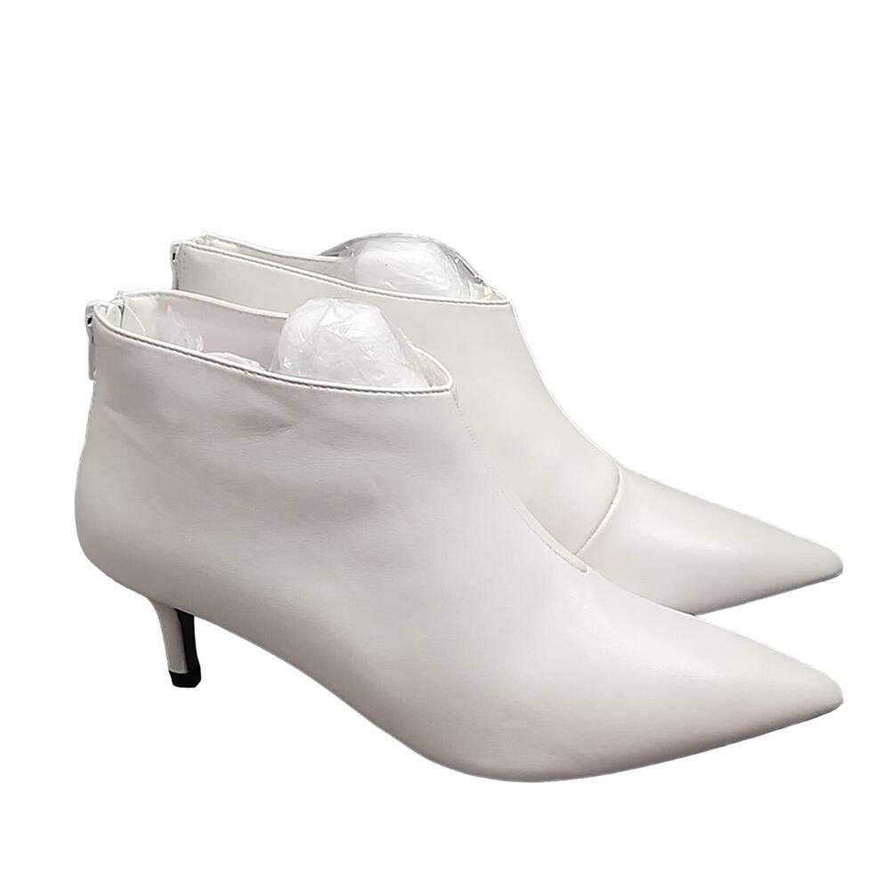 Come Shun White Kitten Heel Ankle Booties